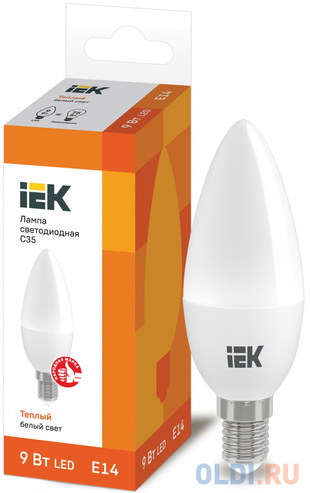 Iek LLE-C35-9-230-30-E14 Лампа светодиодная LED C35 свеча 9Вт 230В 3000К E14 от OLDI