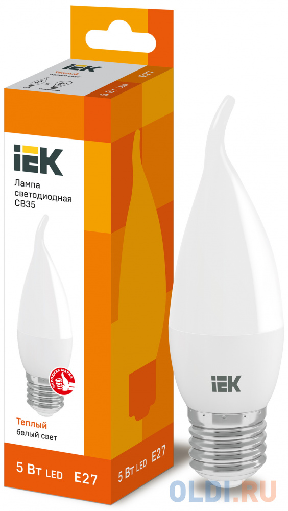 

Iek LLE-CB35-5-230-30-E27 Лампа светодиодная ECO CB35 свеча на ветру 5Вт 230В 3000К E27 IEK