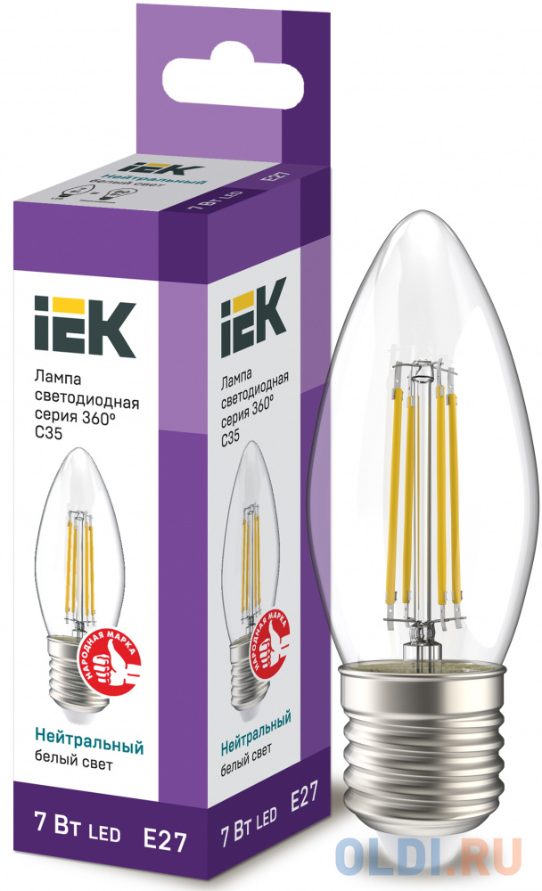 

Iek LLF-C35-7-230-40-E27-CL Лампа LED C35 свеча прозр. 7Вт 230В 4000К E27 серия 360°