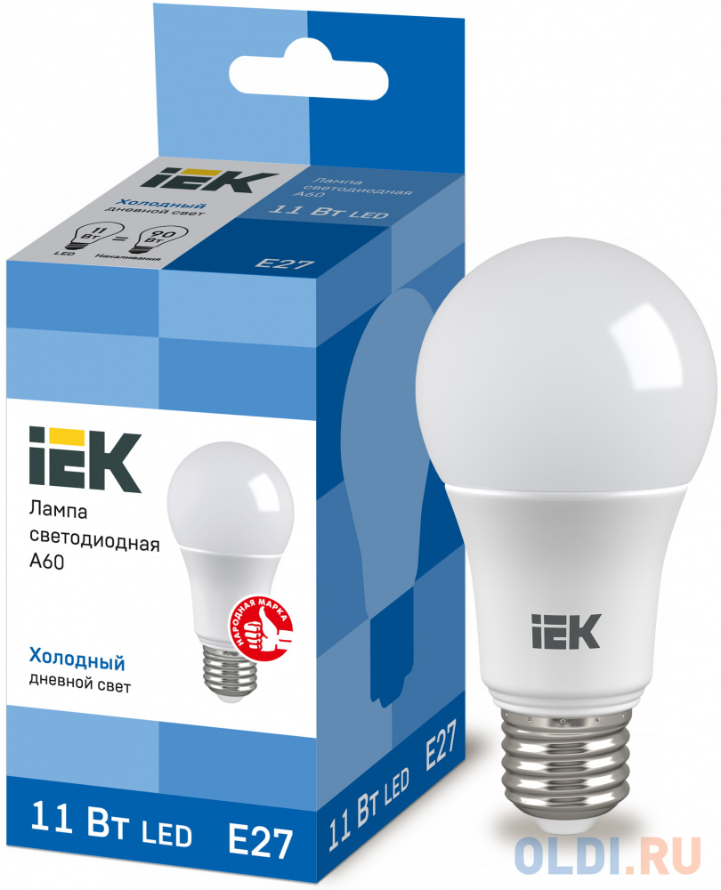 Iek LLE-A60-11-230-65-E27 Лампа светодиодная ECO A60 шар 11Вт 230В 6500К E27 IEK от OLDI