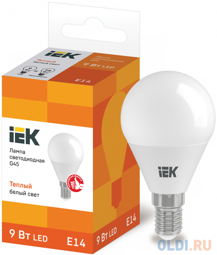 Iek LLE-G45-9-230-30-E14 Лампа светодиодная ECO G45 шар 9Вт 230В 3000К E14