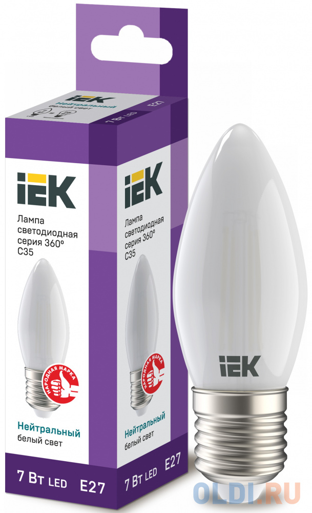 Iek LLF-C35-7-230-40-E27-FR Лампа LED C35 свеча матов. 7Вт 230В 4000К E27 серия 360° evabond термобрашинг с хвостиком антистатик серия maple•x