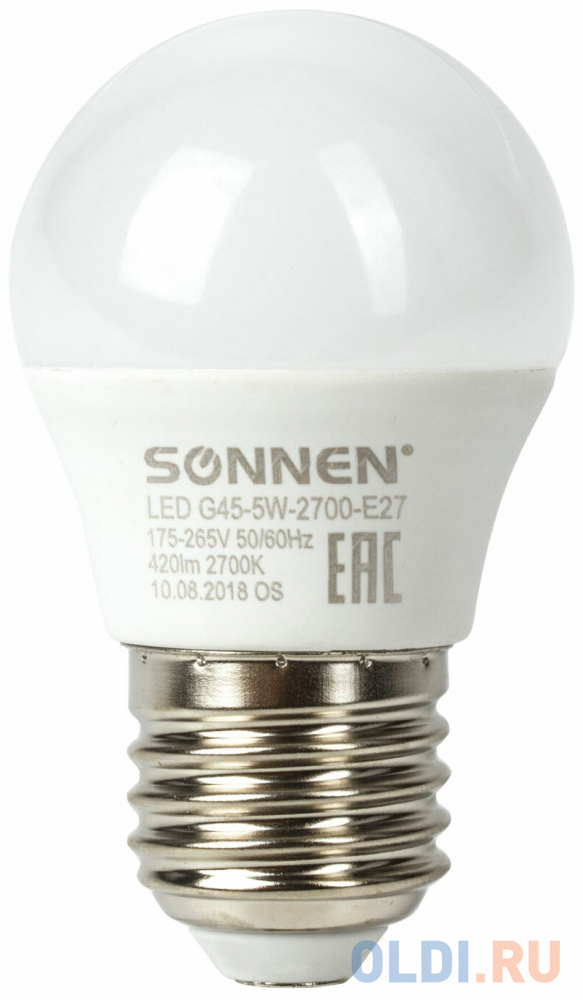 

Лампа светодиодная шар Sonnen 453699 E27 5W 2700K