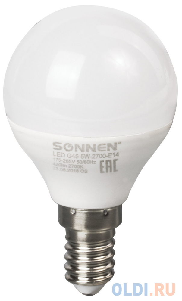 

Лампа светодиодная шар Sonnen 453701 E14 5W 2700K