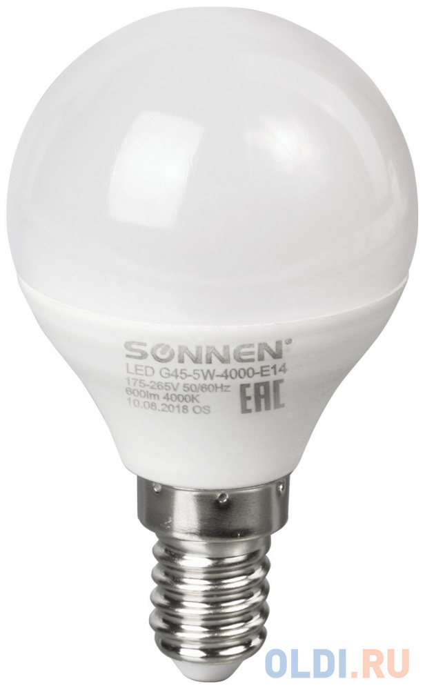 

Лампа светодиодная шар Sonnen 453702 E14 5W 4000K