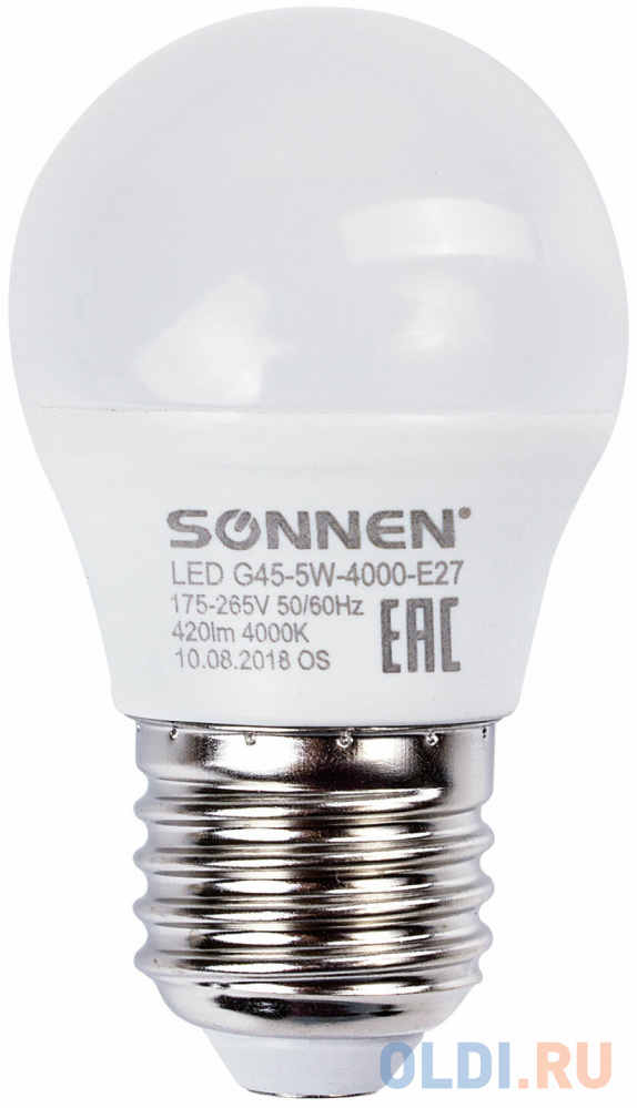 

Лампа светодиодная шар Sonnen 453700 E27 5W 4000K