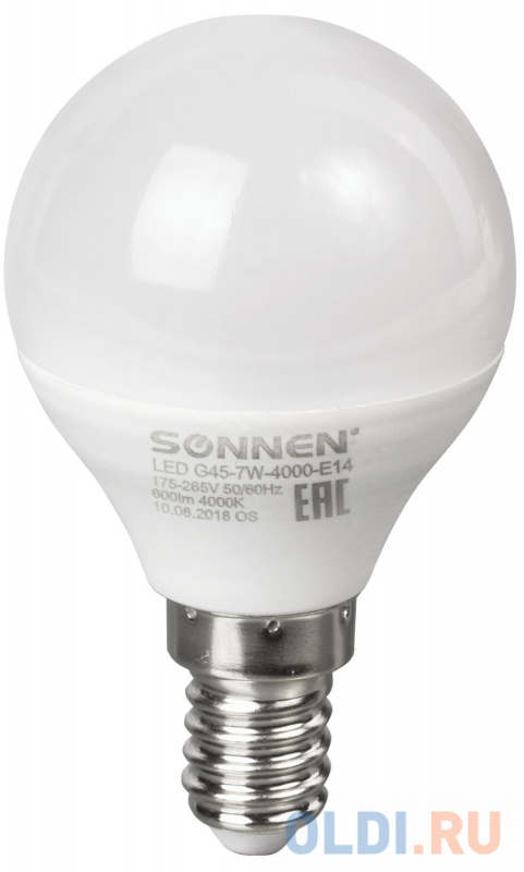 

Лампа светодиодная шар Sonnen 453706 E14 7W 4000K