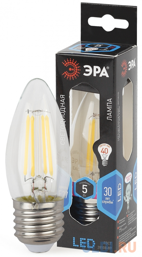 ЭРА Б0027934 Светодиодная лампа свеча F-LED B35-5w-840-E27 pure sense свеча кокосовая nega