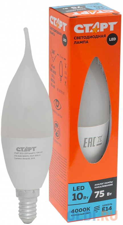 

СТАРТ (4640033427373) Светодиодная лампа ECO LEDFlameE14 10W 40 10/100