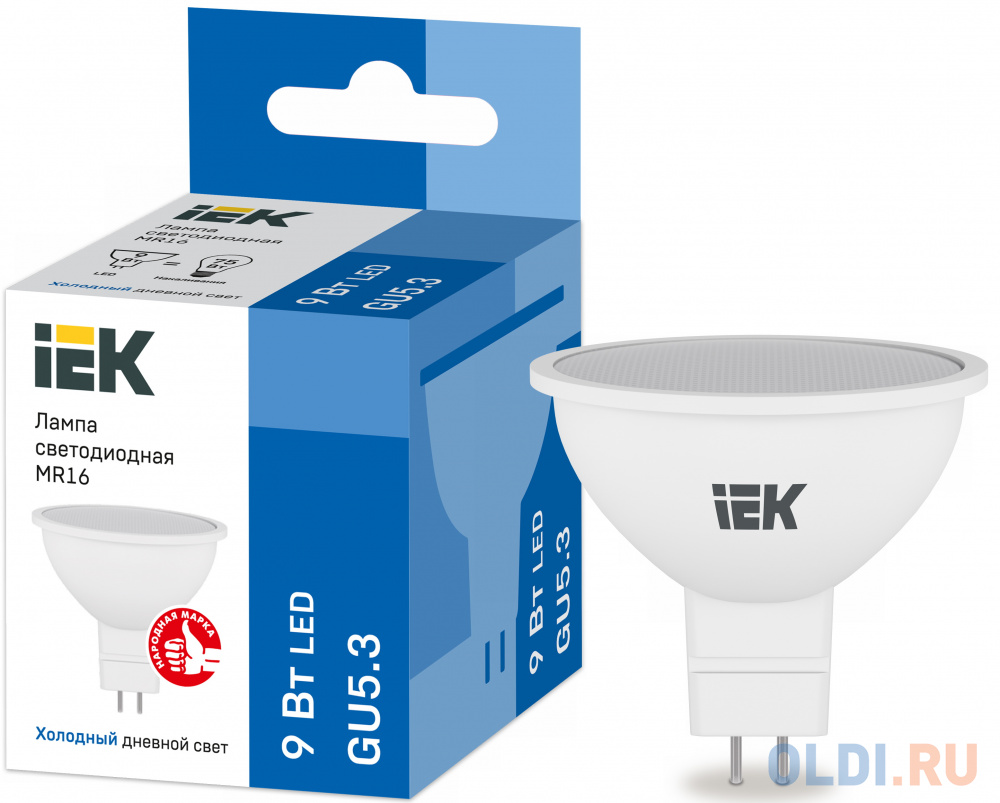 Лампа светодиодная рефлекторная IEK LLE-MR16-5-230-65-GU5 GU5.3 9W 6500K