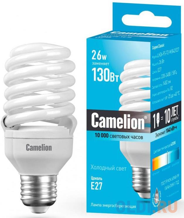 Лампа энергосберегающая спираль Camelion LH26-FS-T2-M/842/E27 E27 26W 4200K 10588 217799 , 10588 - фото 1
