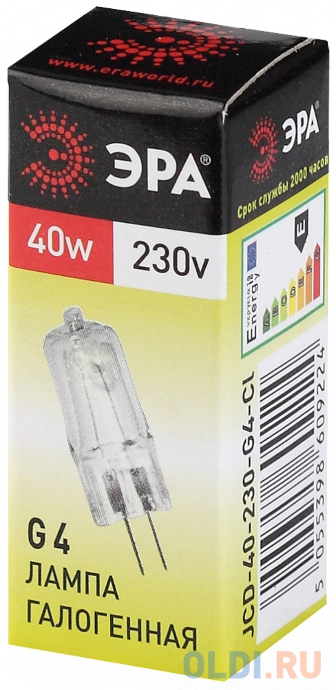 Лампа галогенная ЭРА G4-JCD-40W-230V-Cl  (100/1000) фото