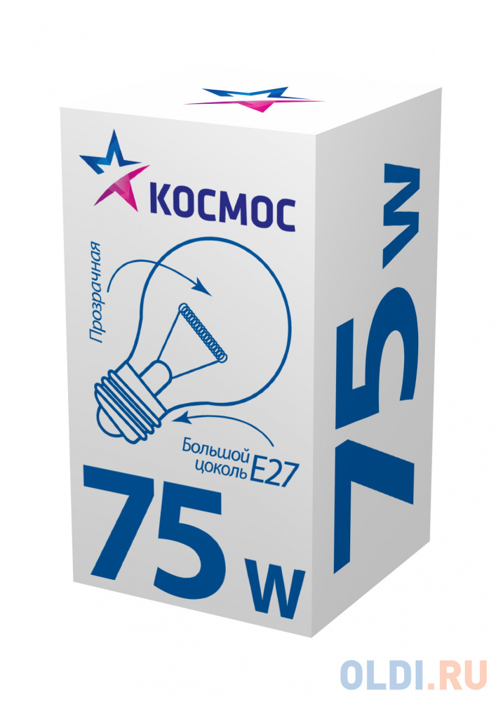 

Лампа накаливания КОСМОС 75 Ватт, груша прозрачная Е27