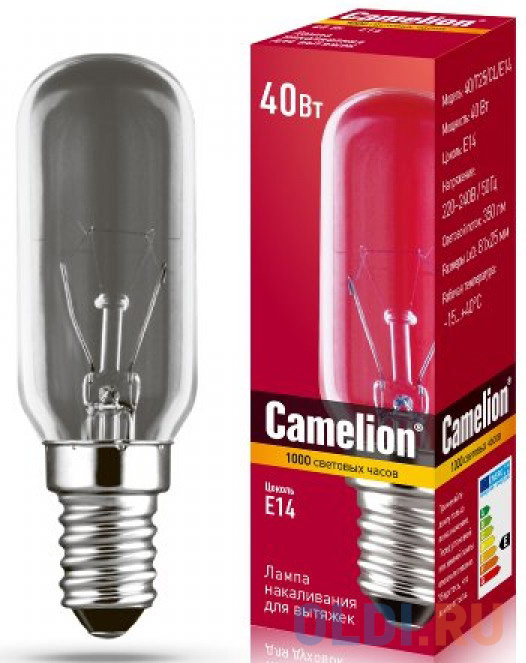 

Лампа накаливания цилиндрическая Camelion MIC-40/T25/CL/E14 E14 40W 2700K 12984