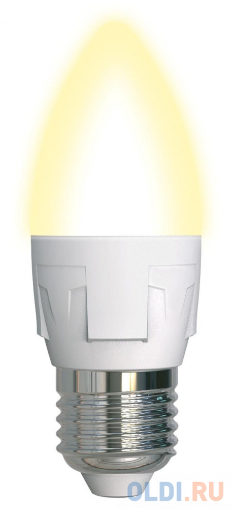 Лампа светодиодная свеча Uniel LED-C37 7W/WW/E27/FR PLP01WH E27 7W 3000K лампа светодиодная груша uniel led a60 13w 4000k e27 fr plp01wh e27 13w 4000k