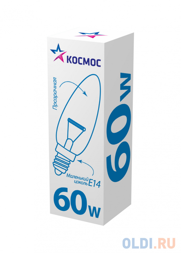 

Лампа накаливания свеча КОСМОС 61453 E14 60W 2700K