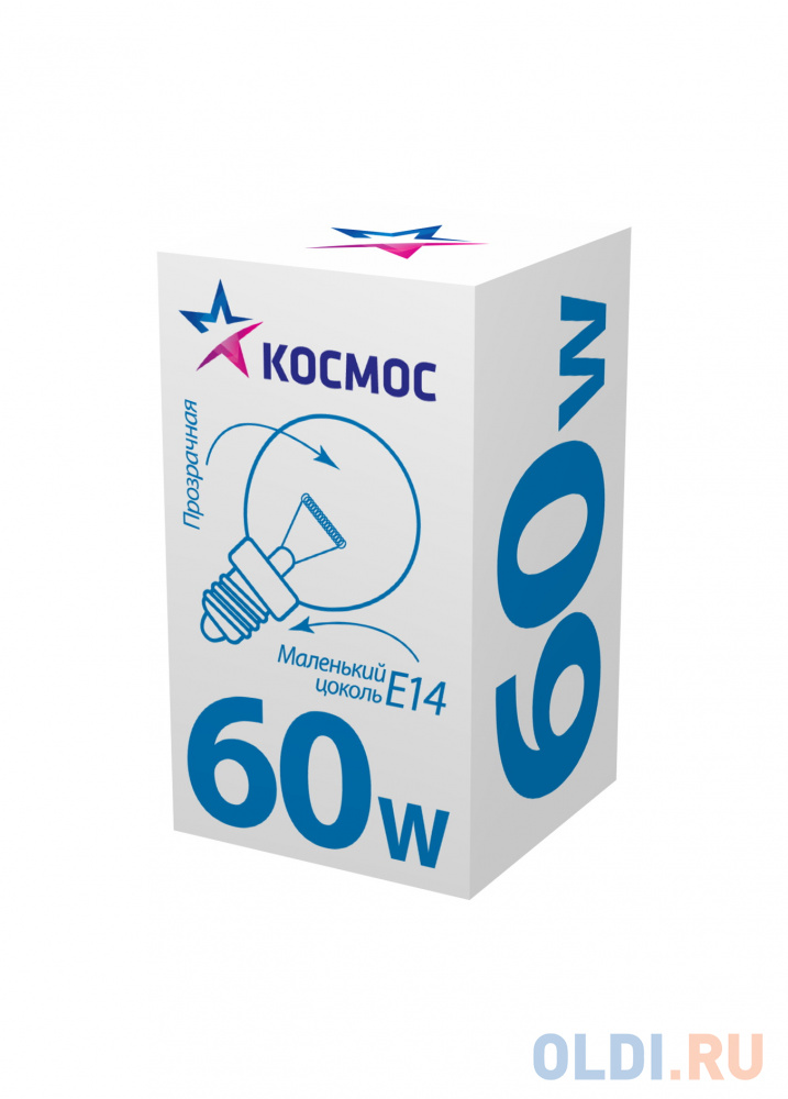 

Лампа накаливания КОСМОС 60 Ватт, шар прозрачная Е14