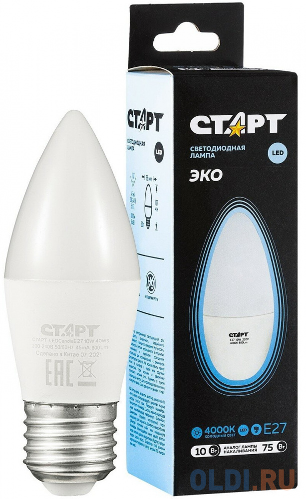 

Лампа светодиодная СТАРТ свеча E27 10W 4000К