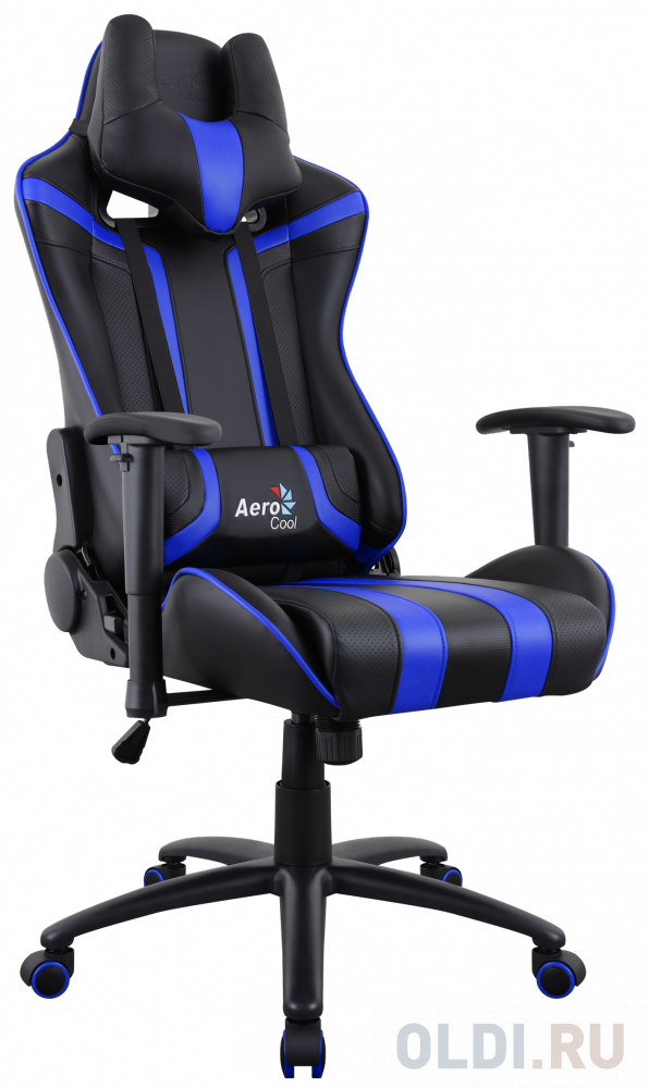 Игровое кресло Aerocool AC120 AIR-BB , черно-синее, с перфорацией, до 150 кг, размер, см (ШхГхВ) : 70х55х124/132