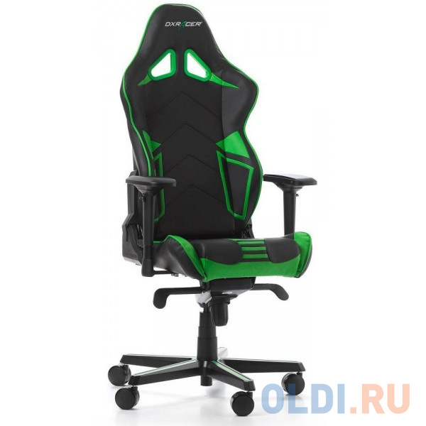 Игровое кресло DXRacer Racing чёрно-зелёное (OH/RV131/NE, кожа-PU, регулируемый угол наклона, механизм качания) OH/RV131/NE - фото 1