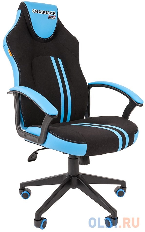Игровое кресло Chairman game 26 черный/голубой  (экокожа, регулируемый угол наклона, механизм качания) кресло игровое chairman game 50 7115872 серый синий