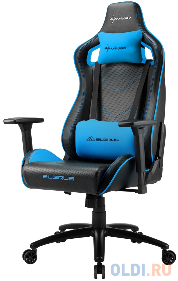 Игровое кресло Sharkoon Elbrus 2 чёрно-синее (синтетическая кожа, регулируемый угол наклона, механизм качания)