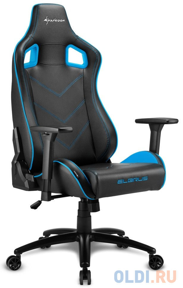 Игровое кресло Sharkoon Elbrus 2 чёрно-синее (синтетическая кожа, регулируемый угол наклона, механизм качания) фото