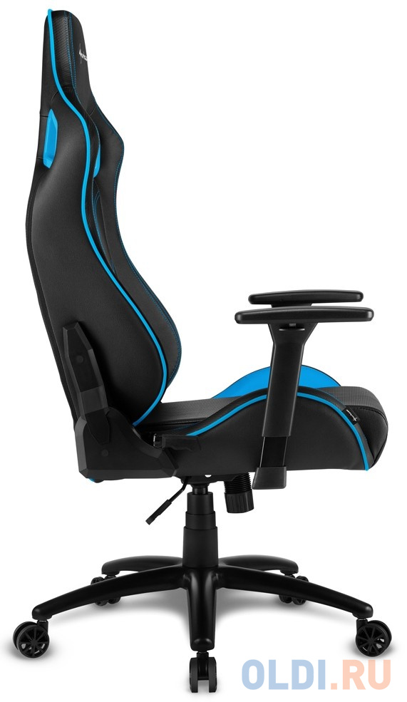 Игровое кресло Sharkoon Elbrus 2 чёрно-синее (синтетическая кожа, регулируемый угол наклона, механизм качания) фото