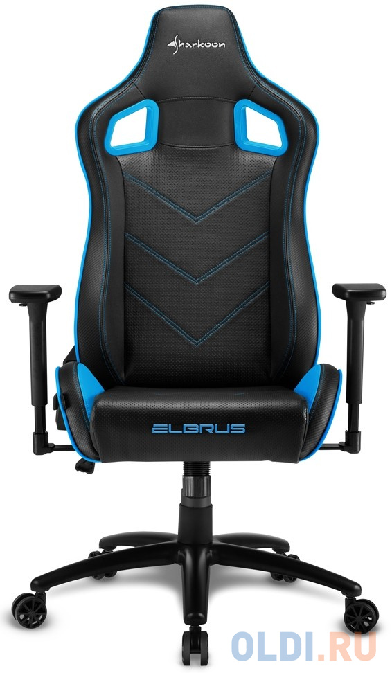 Игровое кресло Sharkoon Elbrus 2 чёрно-синее (синтетическая кожа, регулируемый угол наклона, механизм качания) фото