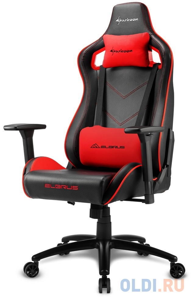 Игровое кресло Sharkoon Elbrus 2 чёрно-красное (синтетическая кожа, регулируемый угол наклона, механизм качания)