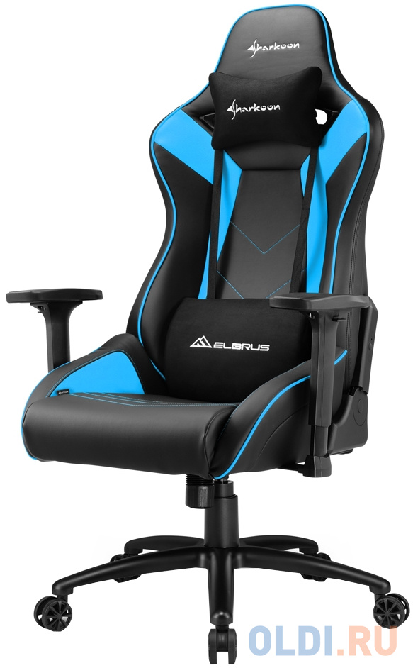 Игровое кресло Sharkoon Elbrus 3 чёрно-синее (синтетическая кожа, регулируемый угол наклона, механизм качания) игровое кресло warp xn чёрное карбон экокожа алькантара регулируемый угол наклона механизм качания