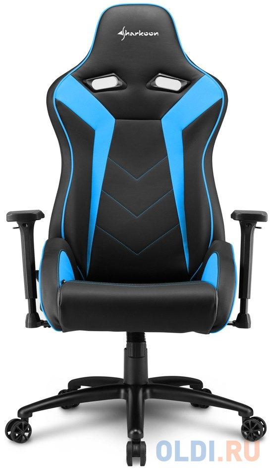 Игровое кресло Sharkoon Elbrus 3 чёрно-синее (синтетическая кожа, регулируемый угол наклона, механизм качания) фото