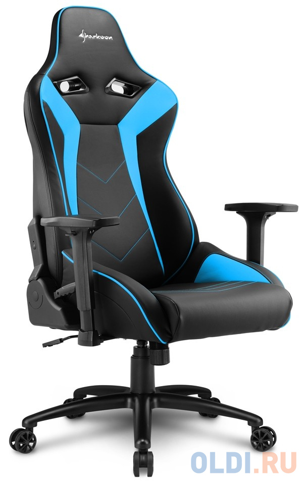 Игровое кресло Sharkoon Elbrus 3 чёрно-синее (синтетическая кожа, регулируемый угол наклона, механизм качания) фото