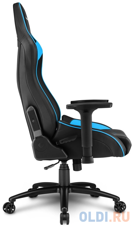 Игровое кресло Sharkoon Elbrus 3 чёрно-синее (синтетическая кожа, регулируемый угол наклона, механизм качания) фото
