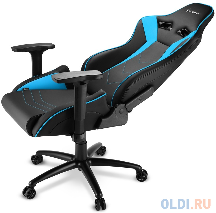 Игровое кресло Sharkoon Elbrus 3 чёрно-синее (синтетическая кожа, регулируемый угол наклона, механизм качания) фото