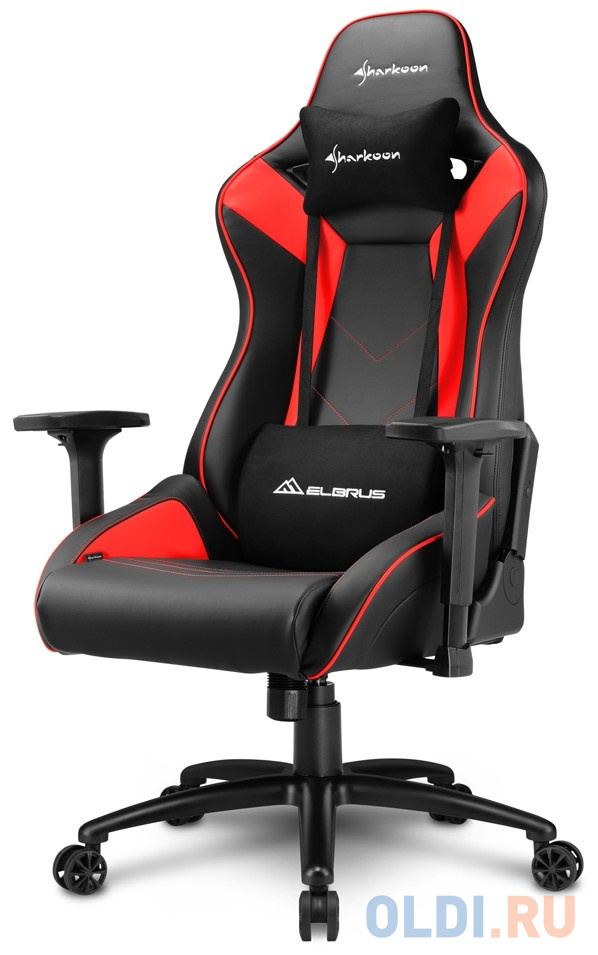 Игровое кресло Sharkoon Elbrus 3 чёрно-красное (синтетическая кожа, регулируемый угол наклона, механизм качания) фото