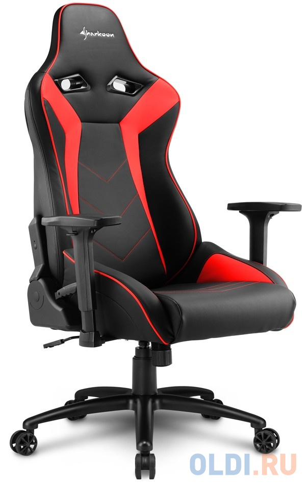Игровое кресло Sharkoon Elbrus 3 чёрно-красное (синтетическая кожа, регулируемый угол наклона, механизм качания) фото