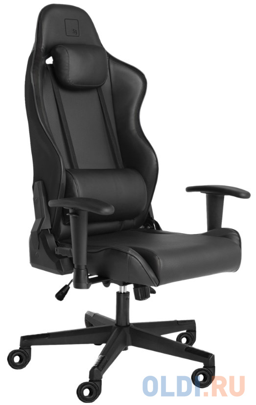 Игровое кресло WARP Sg чёрное (карбон, экокожа, алькантара, регулируемый угол наклона, механизм качания) игровое кресло chairman game 28 чёрное синее ткань пластик газпатрон 3 кл ролики механизм качания