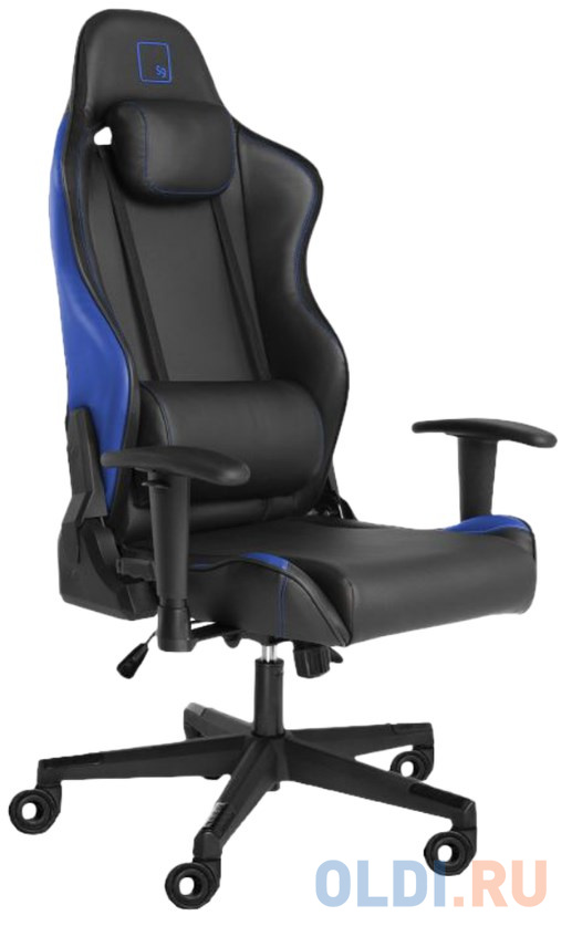 Игровое кресло WARP Sg чёрно-синее (экокожа, алькантара, регулируемый угол наклона, механизм качания) подставка для ног brauberg офисная 43 5х33 см регулируемый угол наклона черная 531488