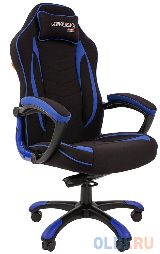 Игровое кресло Chairman game 28 чёрное/синее (ткань, пластик, газпатрон 3 кл, ролики, механизм качания)