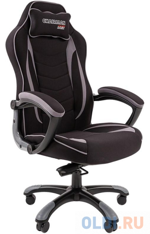 Игровое кресло Chairman game 28 чёрное/серое (ткань, пластик, газпатрон 3 кл, ролики, механизм качания)