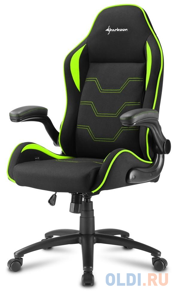Игровое кресло Sharkoon Elbrus 1 чёрно-зелёное (ткань, регулируемый угол наклона, механизм качания), цвет черный/зеленый, размер 126.5х62х62 см - фото 1