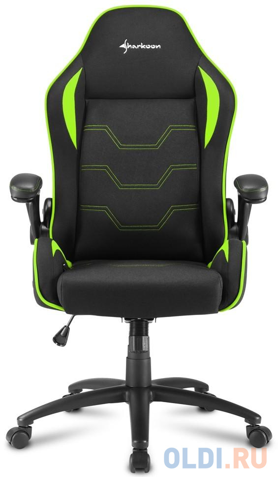 Игровое кресло Sharkoon Elbrus 1 чёрно-зелёное (ткань, регулируемый угол наклона, механизм качания), цвет черный/зеленый, размер 126.5х62х62 см - фото 2