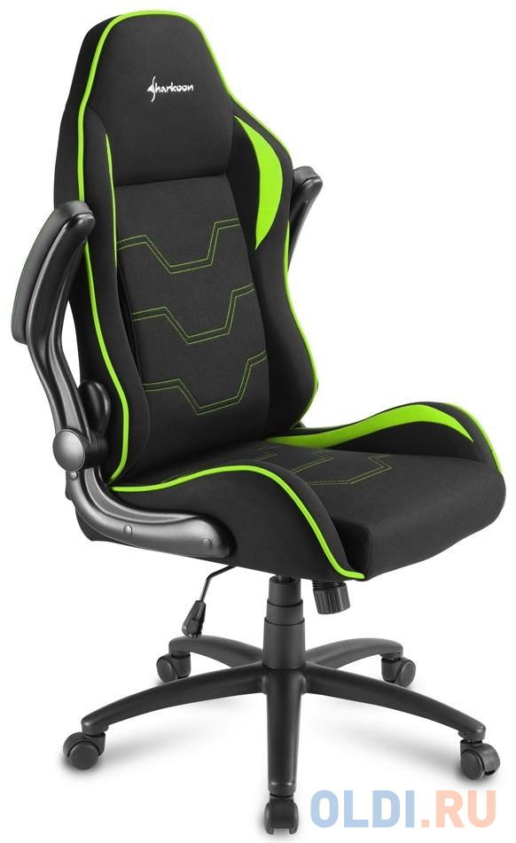 Игровое кресло Sharkoon Elbrus 1 чёрно-зелёное (ткань, регулируемый угол наклона, механизм качания), цвет черный/зеленый, размер 126.5х62х62 см - фото 3