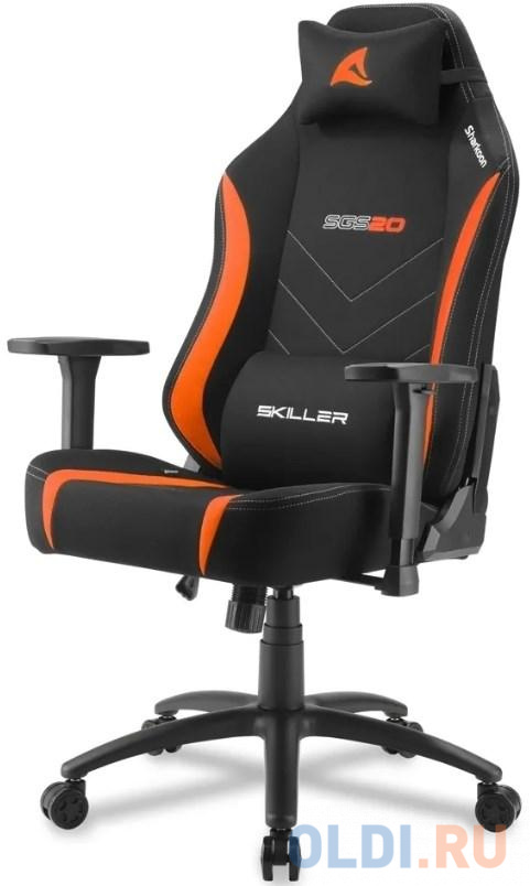 Игровое кресло Sharkoon Skiller SGS20 чёрно-оранжевое (синтетическая кожа, регулируемый угол наклона, механизм качания) подставка для ног brauberg офисная 43 5х33 см регулируемый угол наклона черная 531488