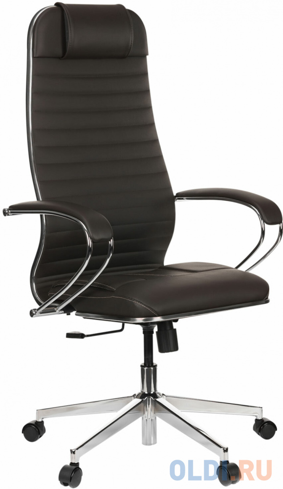 Кресло офисное МЕТТА "К-6" хром, рецик. кожа, сиденье и спинка мягкие, темно-коричневое 532454 - фото 1