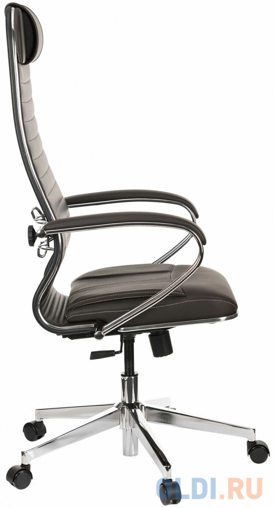 Кресло офисное МЕТТА "К-6" хром, рецик. кожа, сиденье и спинка мягкие, темно-коричневое 532454 - фото 2