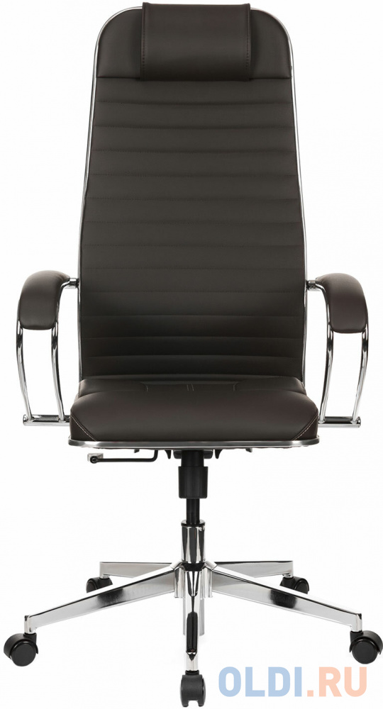 Кресло офисное МЕТТА "К-6" хром, рецик. кожа, сиденье и спинка мягкие, темно-коричневое 532454 - фото 3