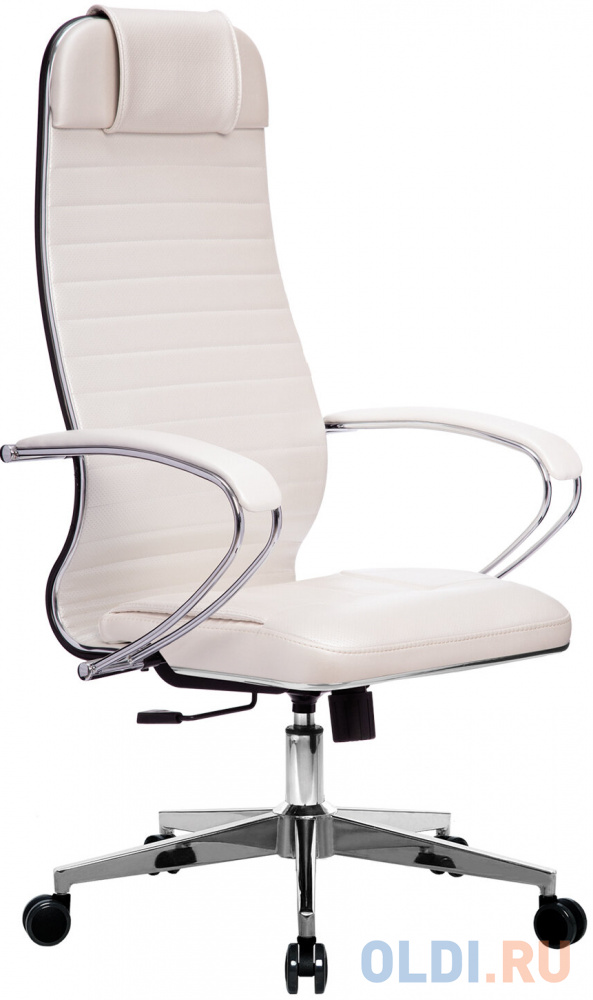 Кресло офисное МЕТТА "К-6" хром, рецик. кожа, сиденье и спинка мягкие, белое 532455 - фото 1