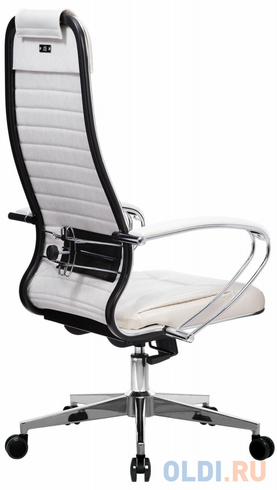 Кресло офисное МЕТТА "К-6" хром, рецик. кожа, сиденье и спинка мягкие, белое 532455 - фото 3